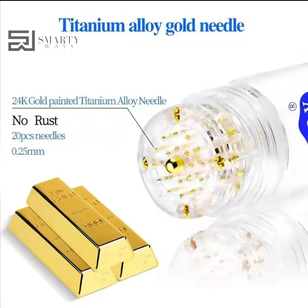 24K Titanium Derma Roller – 20 Pins | 0.25mm Microneedle Smarty Ways