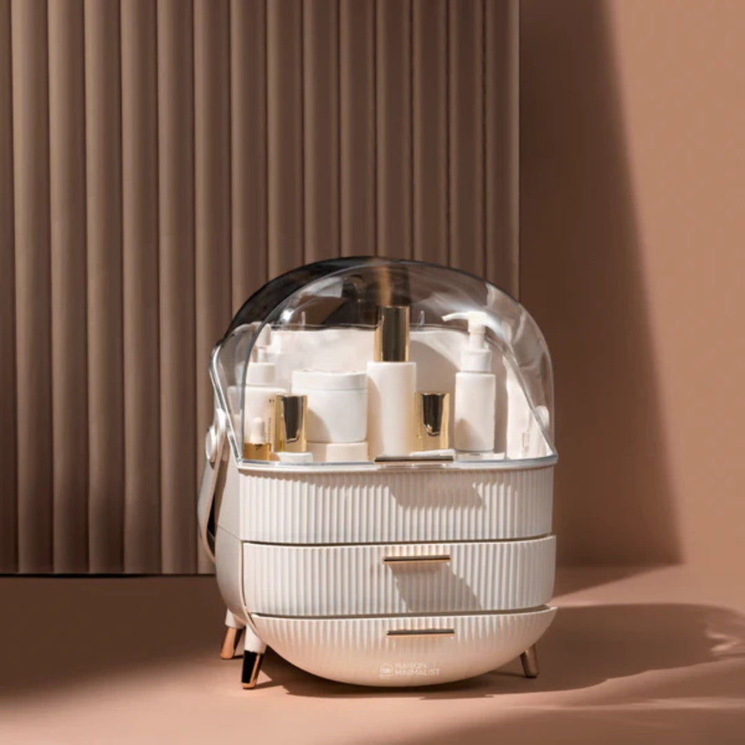 Luxury Portable Cosmetic Organizer Box with Lid & Drawers – Makeup & Skincare Storage