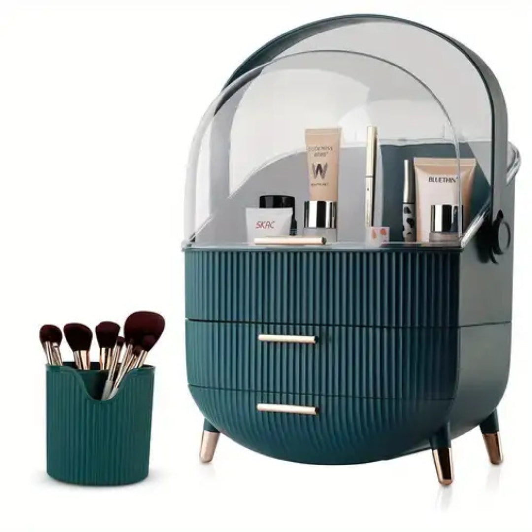 Luxury Portable Cosmetic Organizer Box with Lid & Drawers – Makeup & Skincare Storage