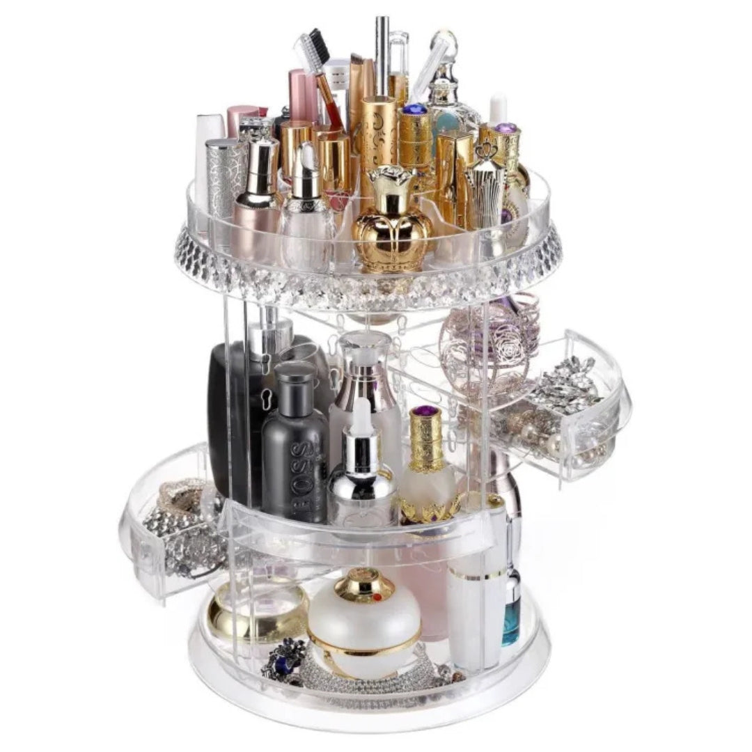 Transparent Rotating Makeup Organizer – 360° Clear Cosmetic Storage Stand