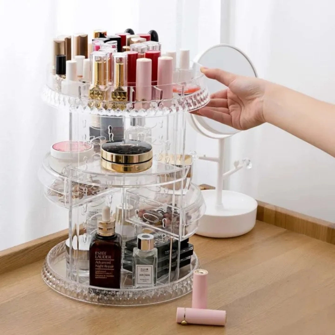 Transparent Rotating Makeup Organizer – 360° Clear Cosmetic Storage Stand