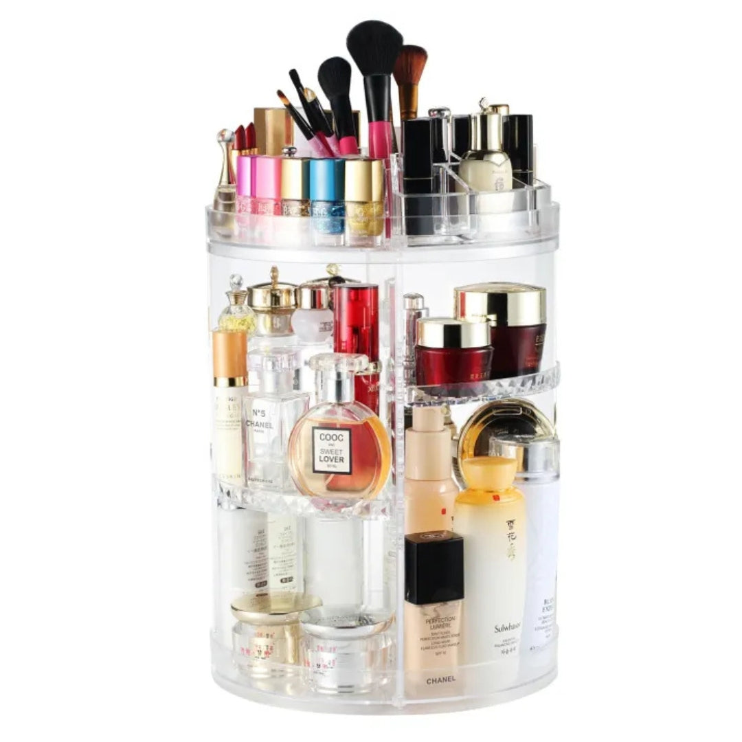 Transparent Rotating Makeup Organizer – 360° Clear Cosmetic Storage Stand