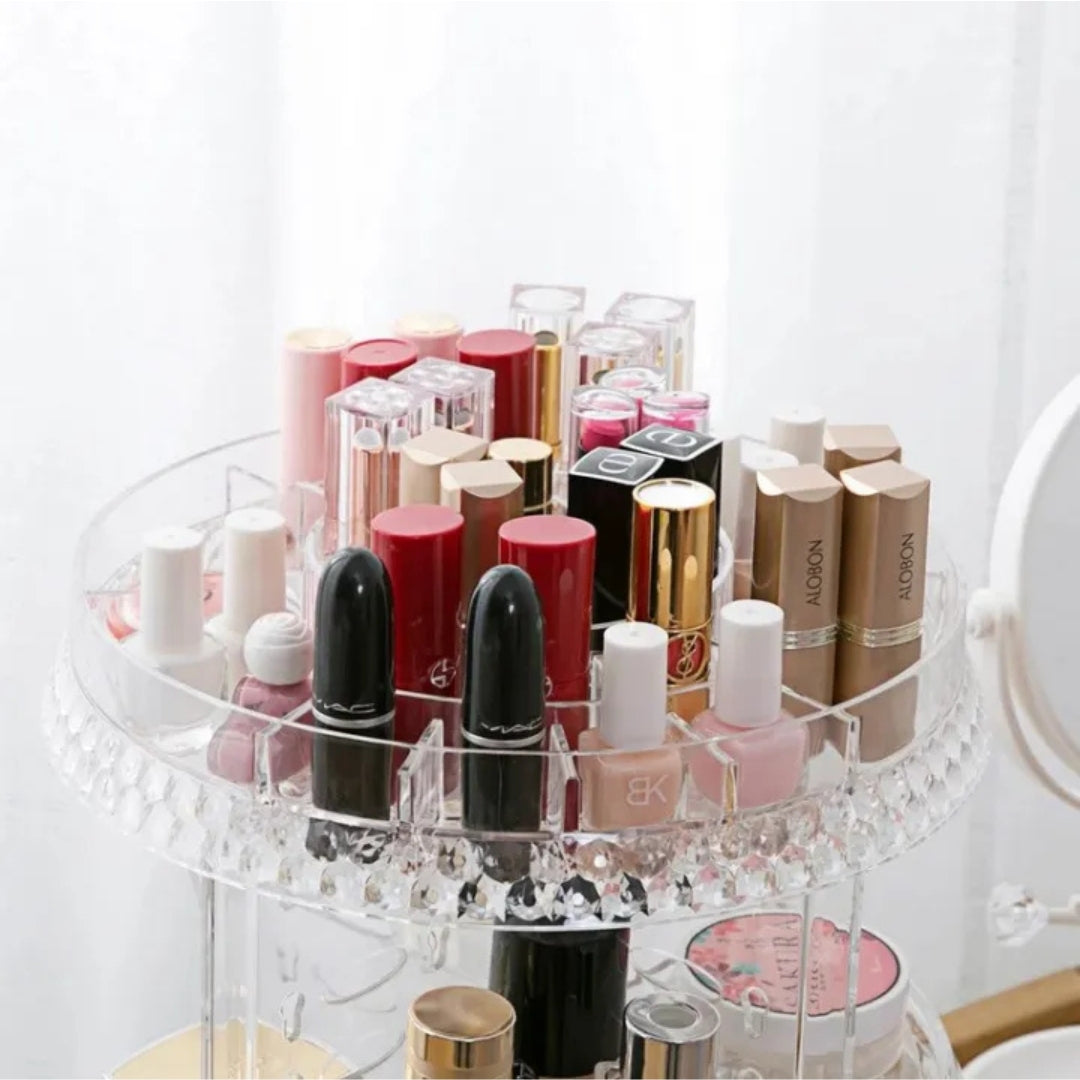 Transparent Rotating Makeup Organizer – 360° Clear Cosmetic Storage Stand