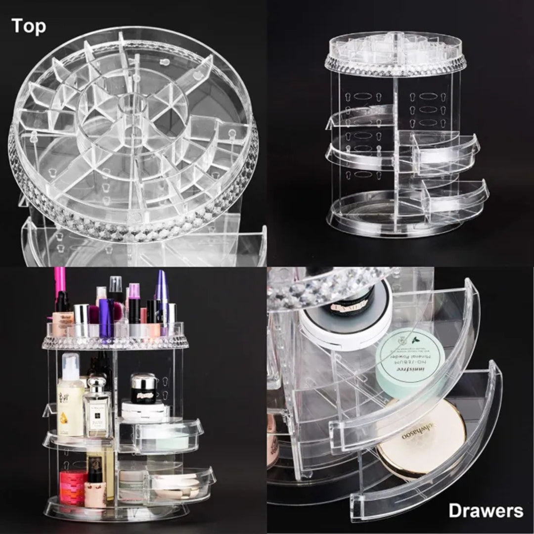 Transparent Rotating Makeup Organizer – 360° Clear Cosmetic Storage Stand