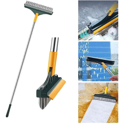 2-in-1 Floor Scrub Brush with Rubber Squeegee