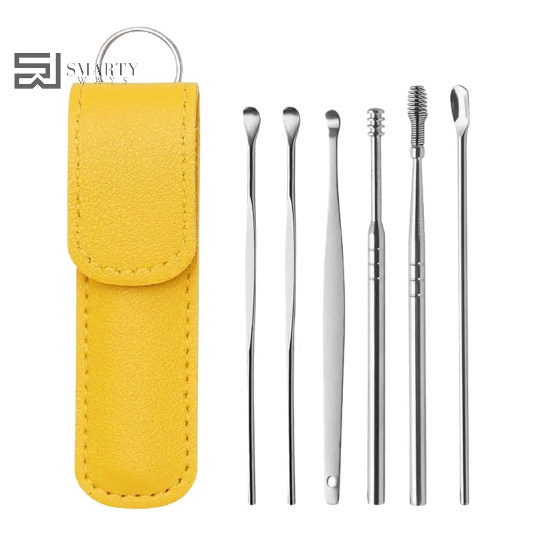 6 Pcs Stainless Steel Ear Wax Removal Kit with Storage Case – Safe & Reusable
