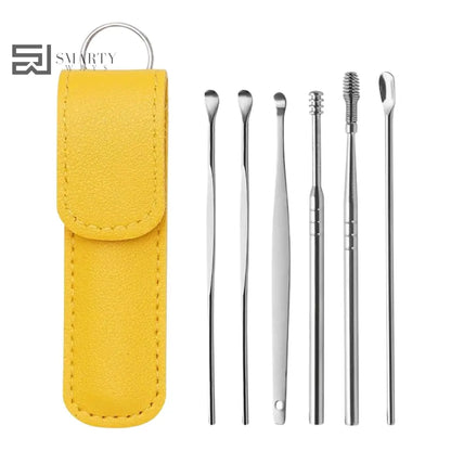 6 Pcs Stainless Steel Ear Wax Removal Kit with Storage Case – Safe & Reusable
