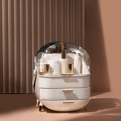 Luxury Portable Cosmetic Organizer Box with Lid & Drawers – Makeup & Skincare Storage