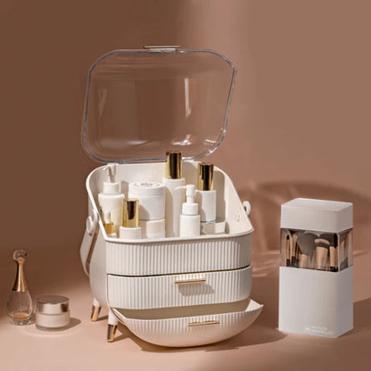 Luxury Portable Cosmetic Organizer Box with Lid & Drawers – Makeup & Skincare Storage