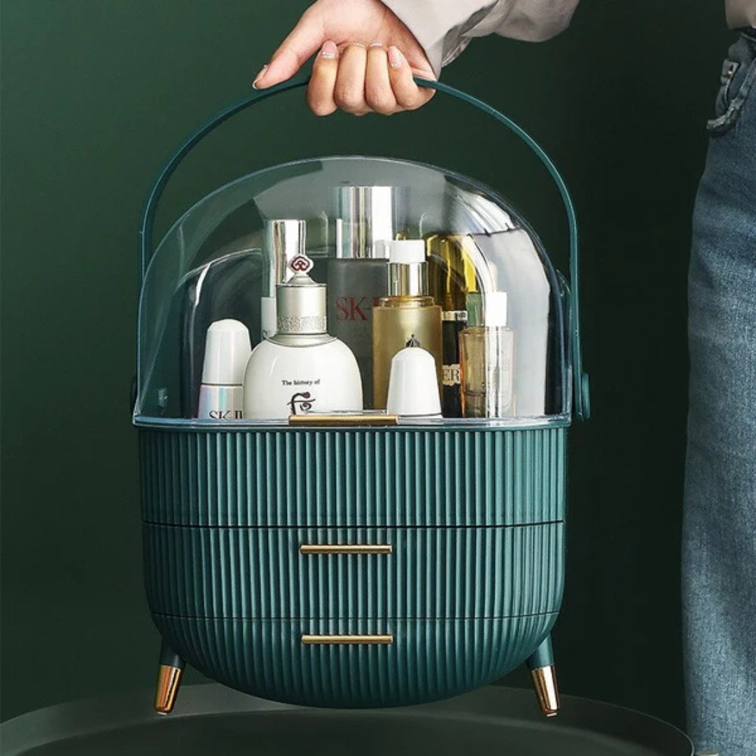 Luxury Portable Cosmetic Organizer Box with Lid & Drawers – Makeup & Skincare Storage