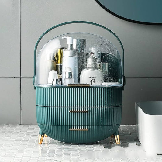 Luxury Portable Cosmetic Organizer Box with Lid & Drawers – Makeup & Skincare Storage