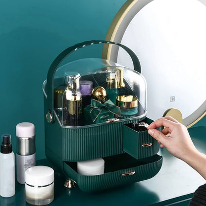 Luxury Portable Cosmetic Organizer Box with Lid & Drawers – Makeup & Skincare Storage