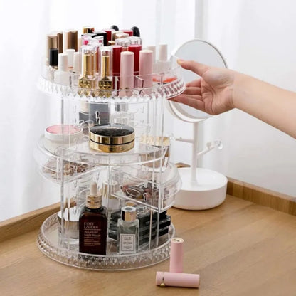 Transparent Rotating Makeup Organizer – 360° Clear Cosmetic Storage Stand