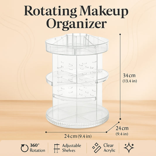 Transparent Rotating Makeup Organizer – 360° Clear Cosmetic Storage Stand