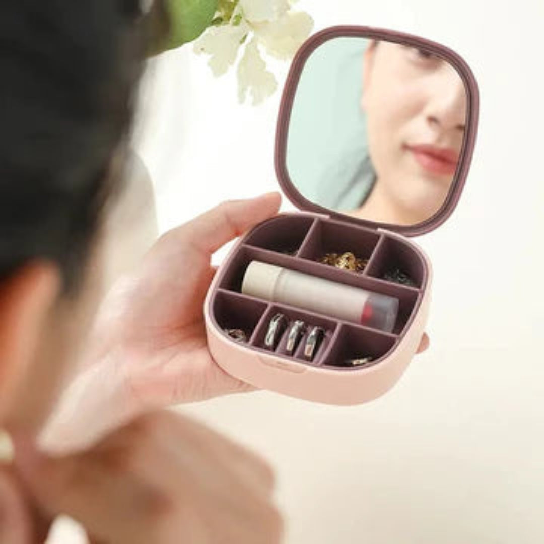 Portable Mirror Jewelry Organizer Box