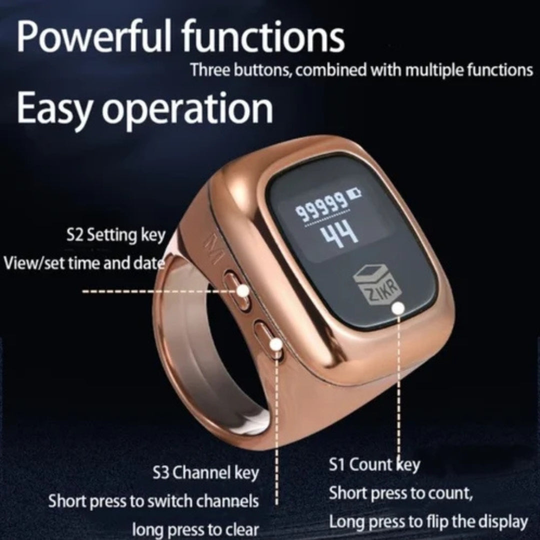 📿 Smart Digital Zikr Ring  – Rechargeable Tasbeeh Counter Smarty Ways